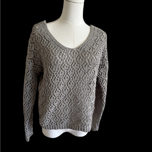 Nicole Miller Artelier Open Knit Crochet Sweater Size Small‎ Sage Green - Picture 1 of 5
